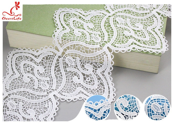 17CM Width White Guipure Embroidered Lace Trim With Azo Free Dyeing Poly Milky
