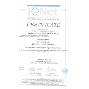 Anping Source Wire Mesh Co.,Ltd Certifications