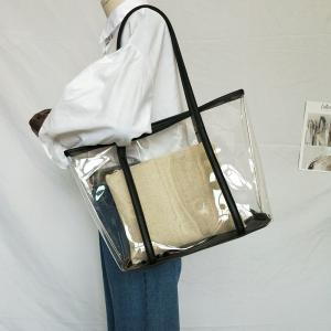 Wholesale Transparent Bag Women New Trendy Summer Plastic Handbag Single Shoulder Mother Bag Beach Bag Linen Tote Extra Large from china suppliers