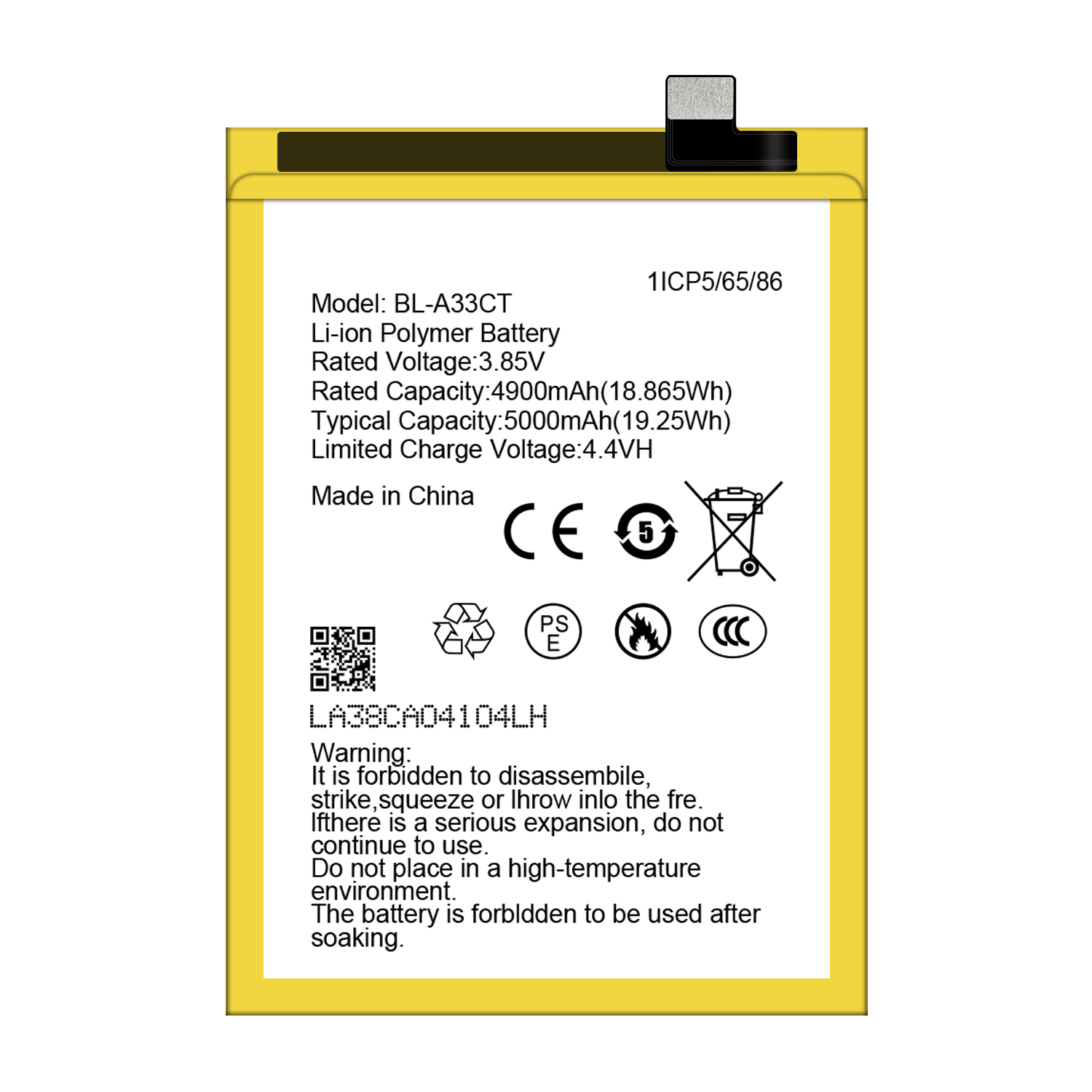 5000mAh 3.85V Rechargeable Li-ion Polymer Battery BL-A33CT for Mobile Phone General Mobile GM22