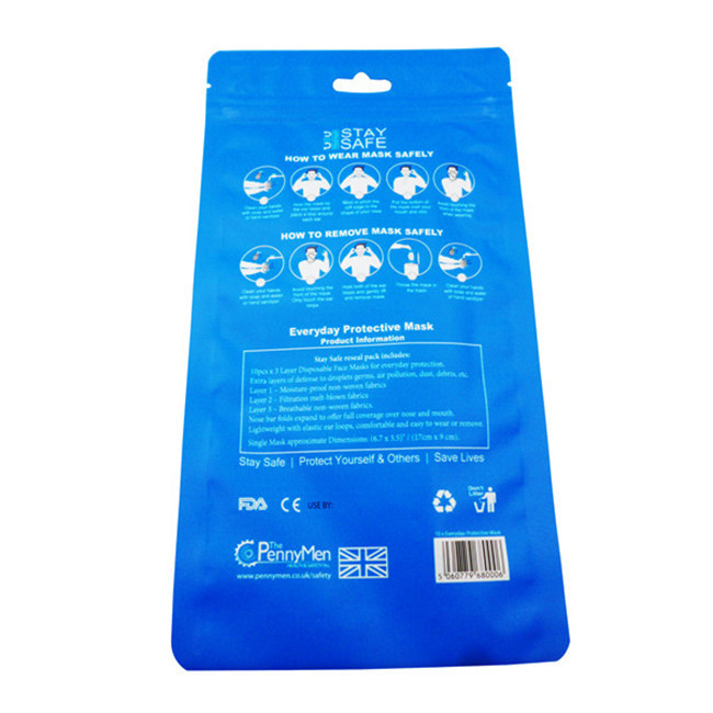 BOPP VMPET Mask Zipper Standing Pouch High Barrier Moisture Proof