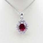 925 Silver Oval Ruby Cubic Zirconia Pendant Necklace (FP033)