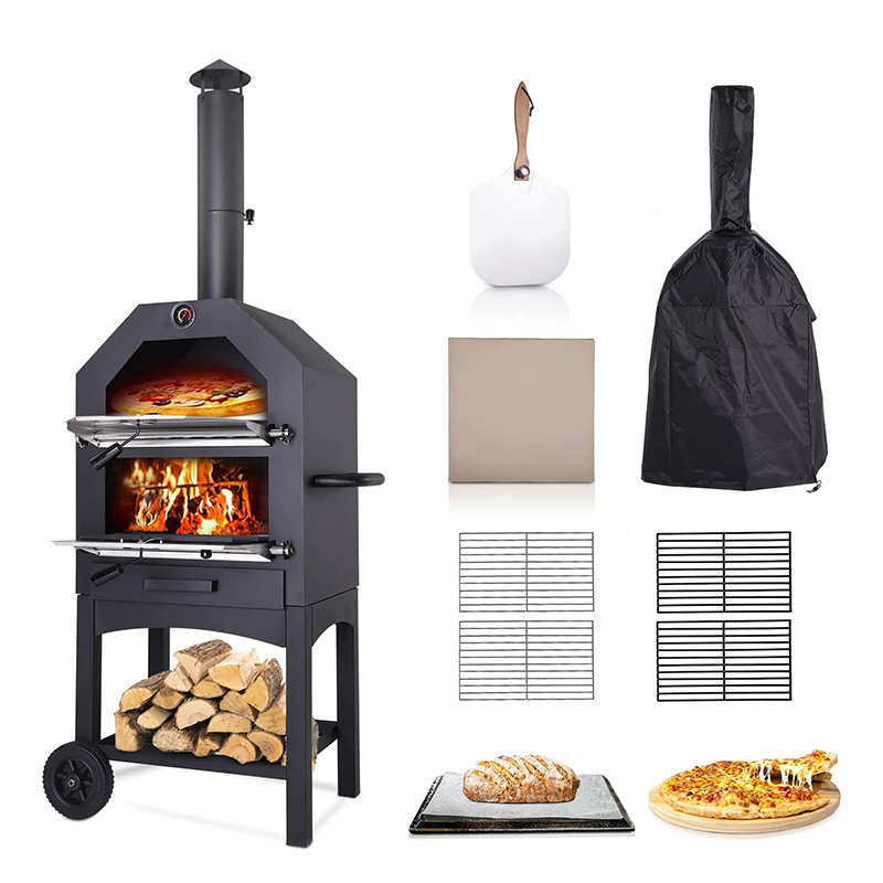 Wood Fired Coal Charcoal Stove Pizza Maker Trolley for Outdoor Patio Cooking Area 49*35cm