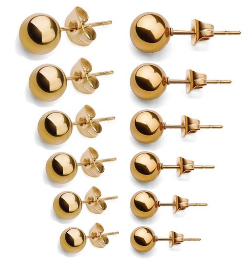 Fashion Jewelry Earrings Stainless Steel Round Ball Stud Earrings 4-10mm