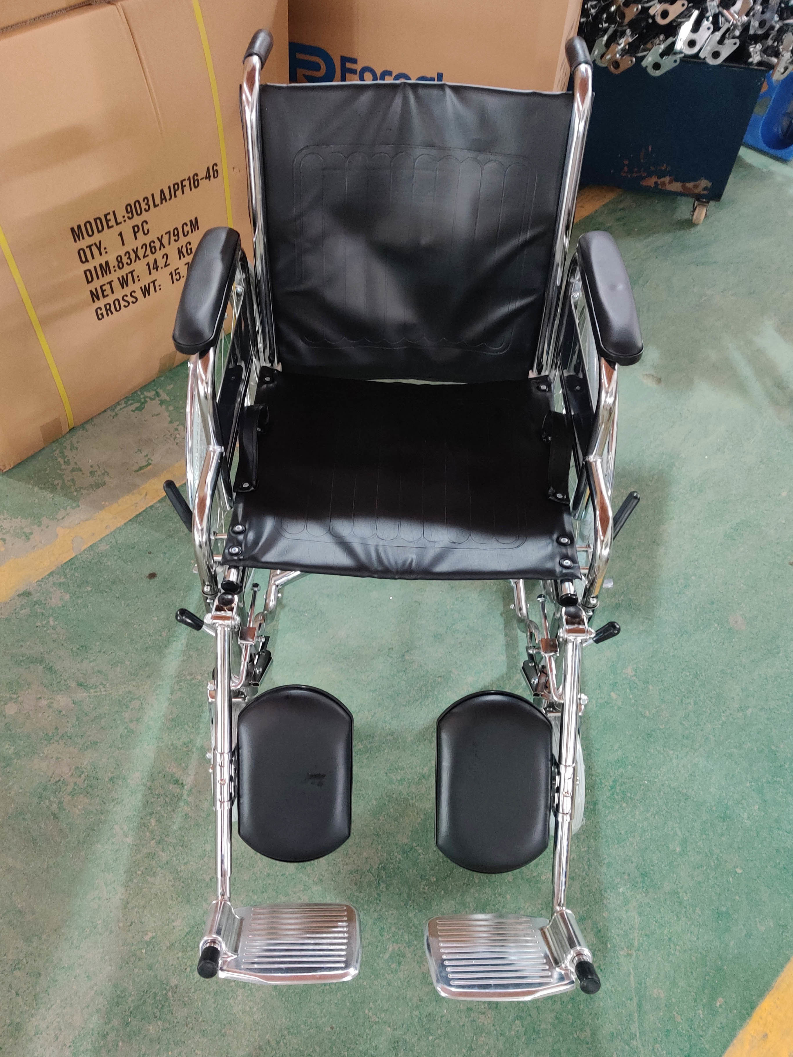 Elderly Care Folding Transport Wheelchair With Detachable Desk Armrest Elevating Footrest