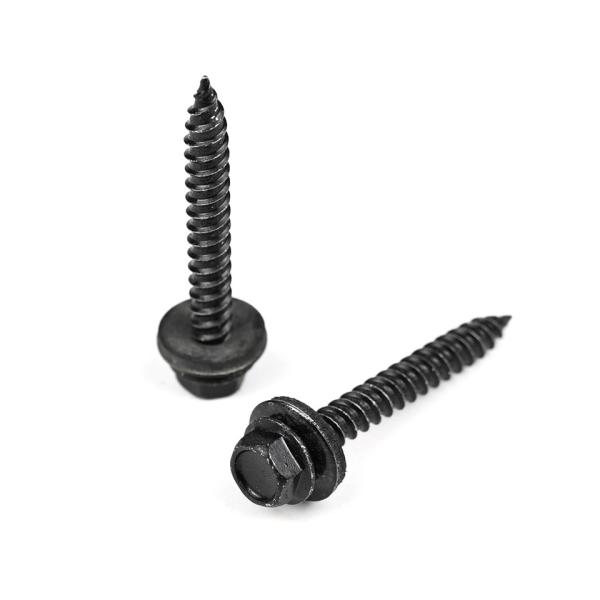 Black Ruspert Coated Stainless Steel Hex Flange Head Drywall Screws With Epdm