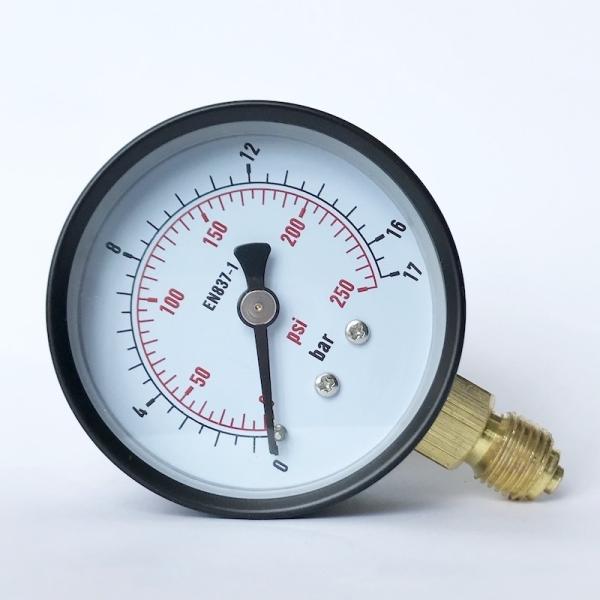 Painted Steel Case 250 Psi Pressure Gauge Brass Connection Lower Mount Glass
