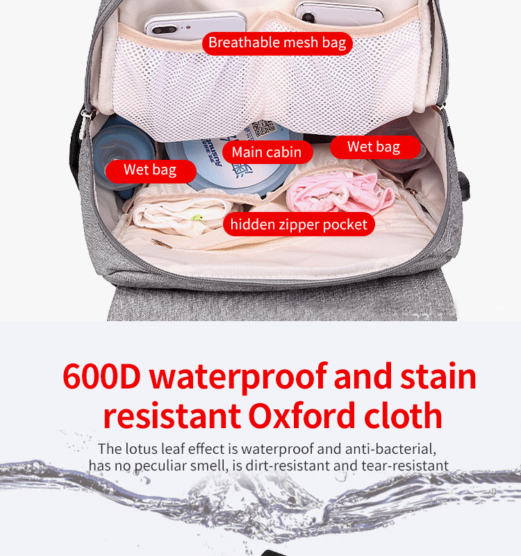 ISO9001 Fashion Mummy Maternity Nappy Diaper Bag Backpack With USB