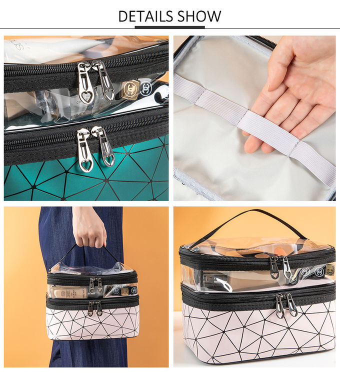 Double Layer Makeup Bag Case With Adjustable Dividers