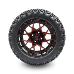 Golf Cart 14 Inch Red/Glossy Black Wheels And 22 Inch Tires Combo