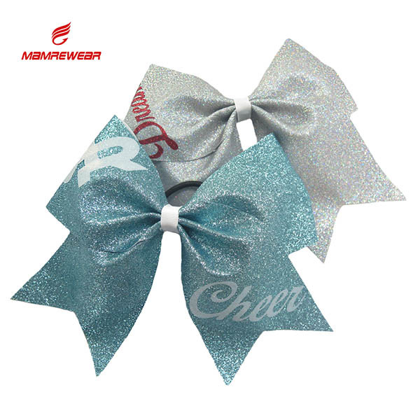 Youth Glitter Cheer Bows , Ponytail Sparkly Cheer Bows Customized Size