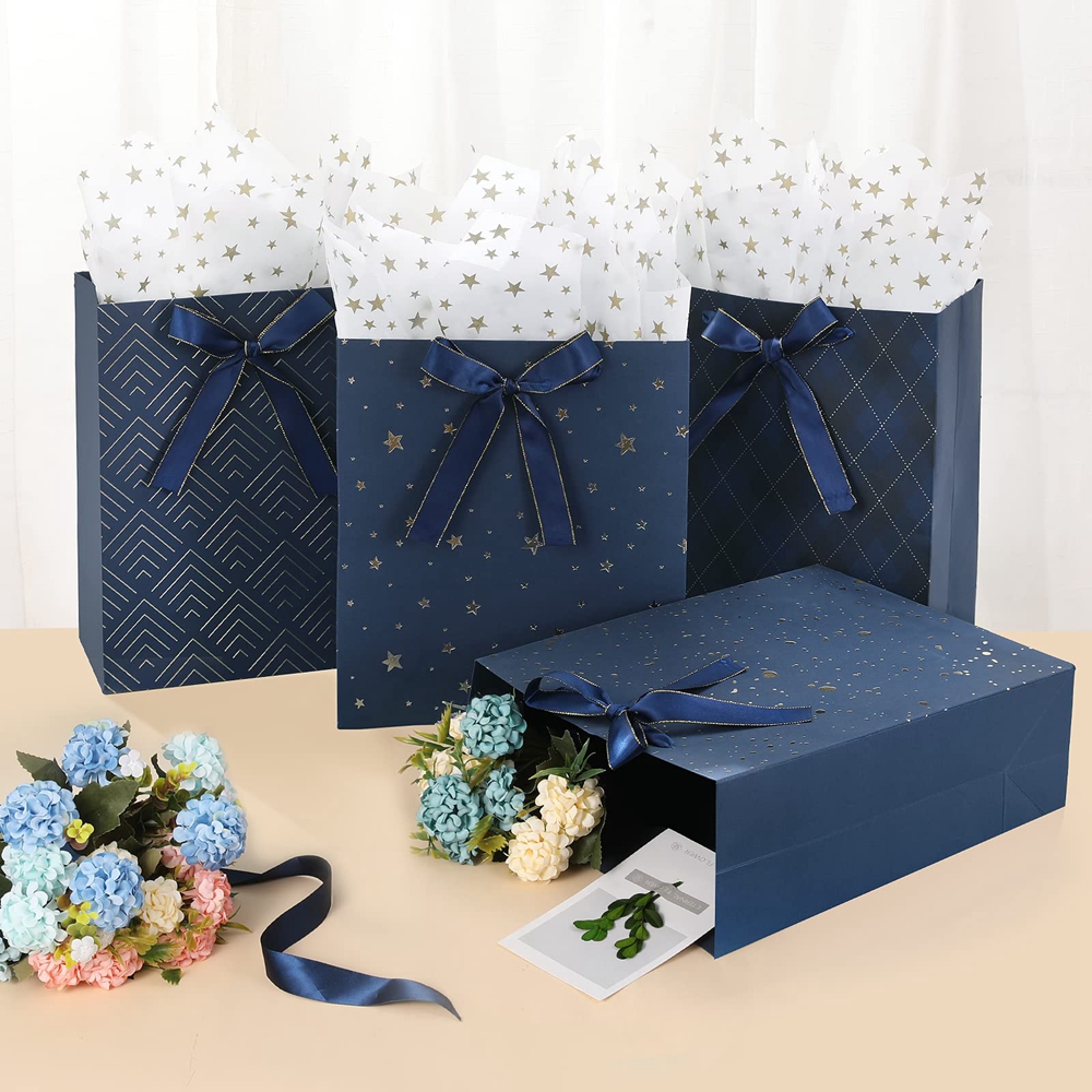 Custom Beautiful Boutique Jewelry Gift Packaging Shopping Tote Paper Bags With Bowknot