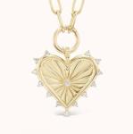 18K Gold White CZ Spiked Love Heart Charm Necklace 925 Sterling Silver Pendants