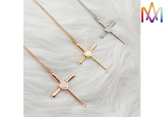 Anti Corrosion SS316 Baseball Bat Cross Pendant Necklace