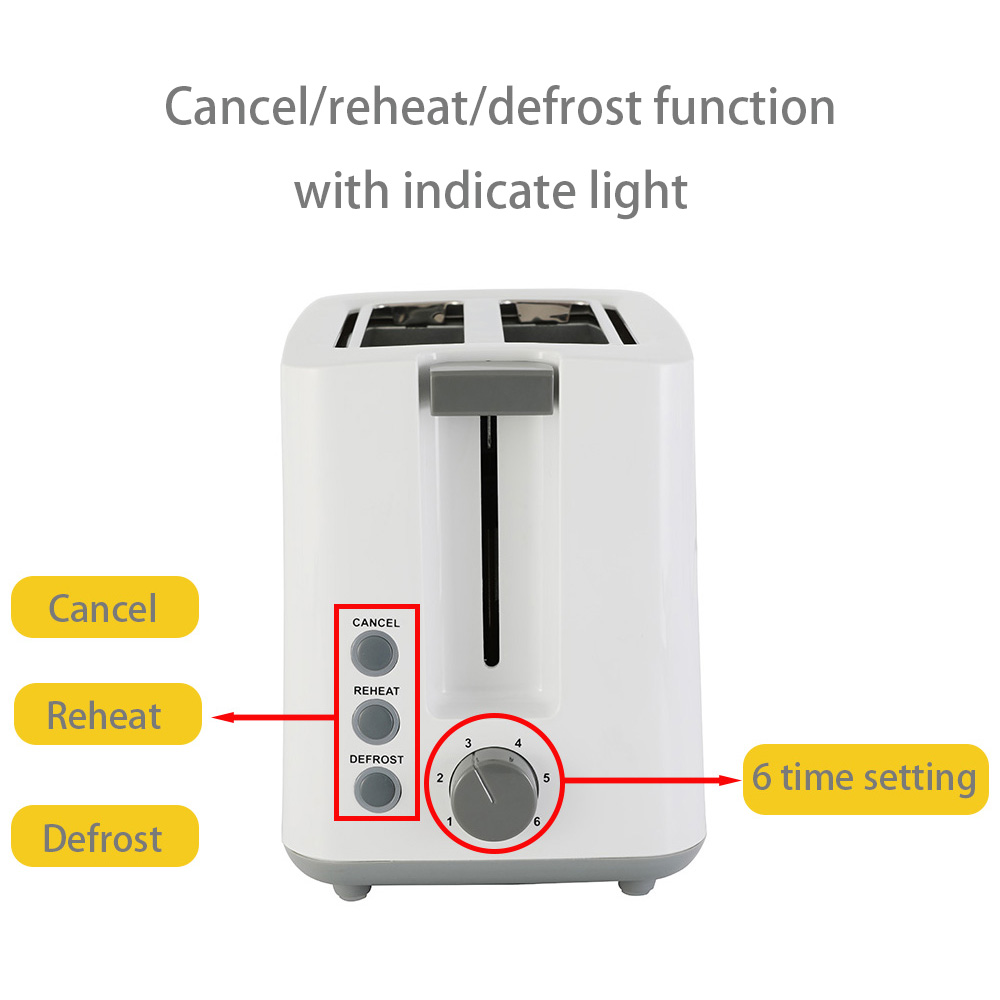 Home Appliances 1000w 2 Slice Bread Toasters Plastic Housing White