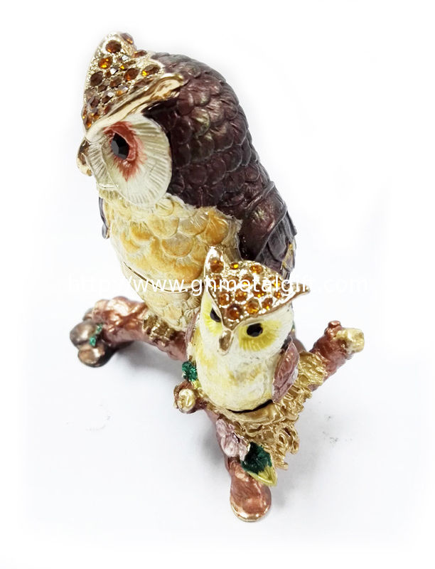 Mun and baby owl bird jewelry box enamel owl trinket jewelry owl decorative box trinket box
