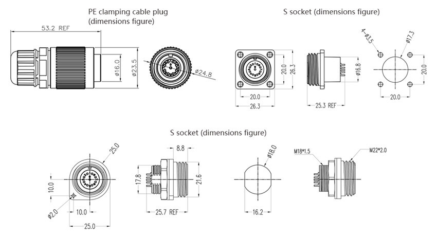3-pin Male Plug Waterproof amp Automotive Electrical Power Cable Connectors with Dust-proof Cover