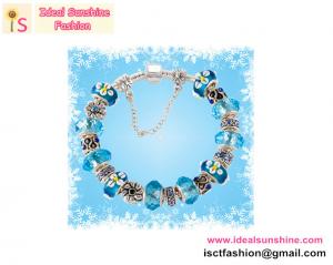 Wholesale 925 sterling Silver charm  European beads Bracelet beads jewelry blue beads with flower from china suppliers