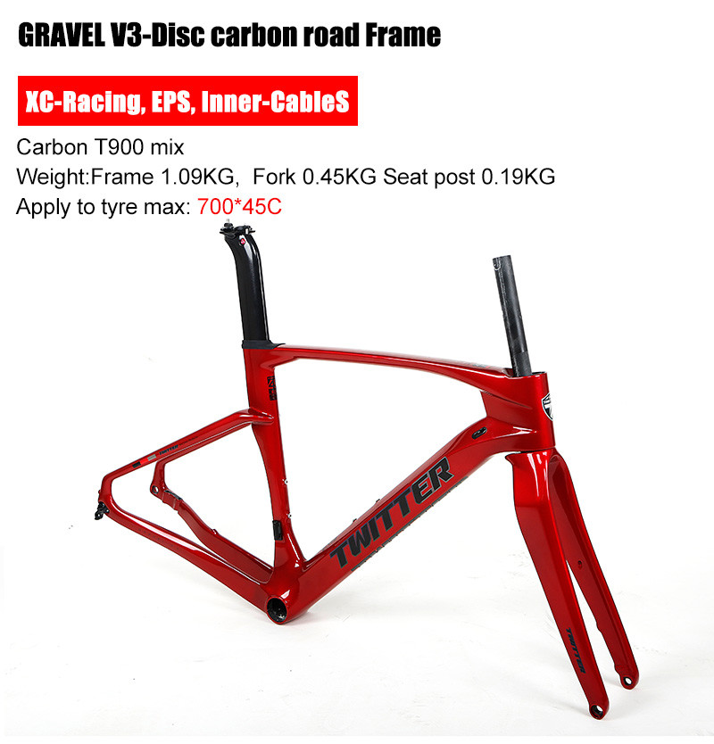 Durable T900 Carbon Gravel Bike Frame With Disc Brake Fat Tire Carbon Bike Frame