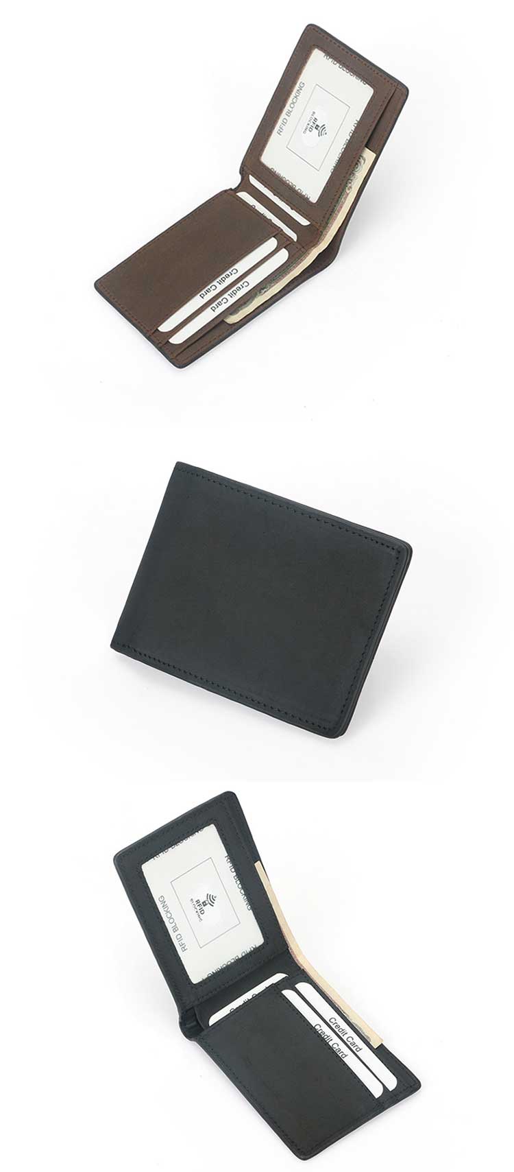 Black Coffee Credit Card Bank Cardholder with RFID Blocking and Crazy Horse Leather