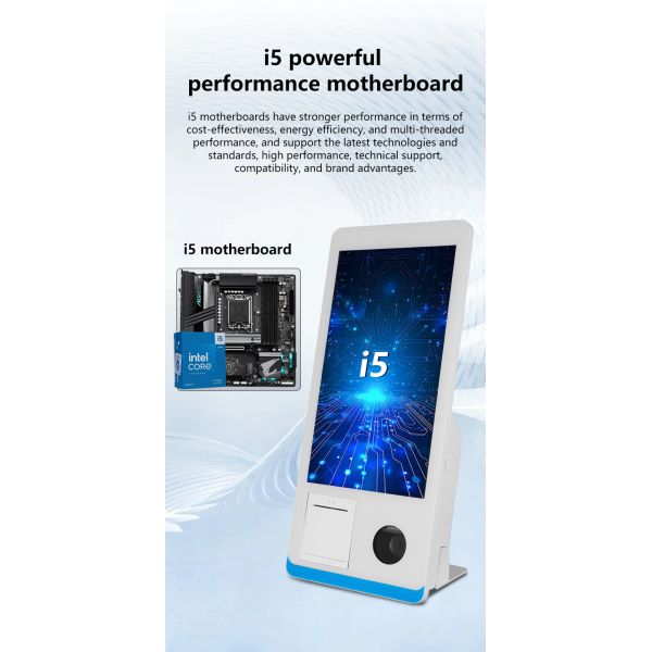 Restaurant Self-service Ordering Counter Kiosk Win 8+128GB Self-service Payment Kiosk with Printer Nfc QR Code Scanner