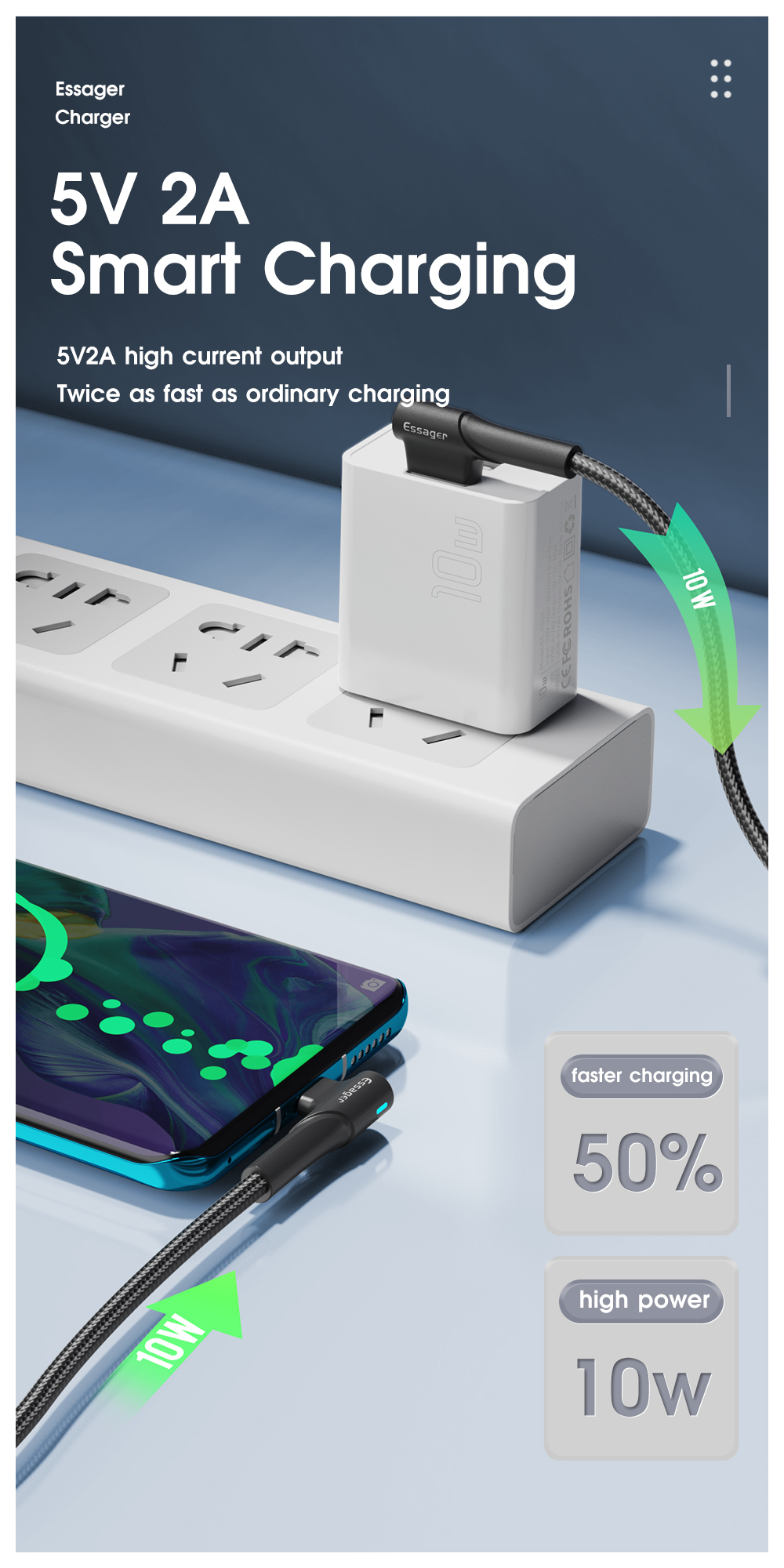 Essager 2022 XiaoYi New Arrival Mini Portable 10w 3A Travel Smart Fast Wall Charger For Cell Phone