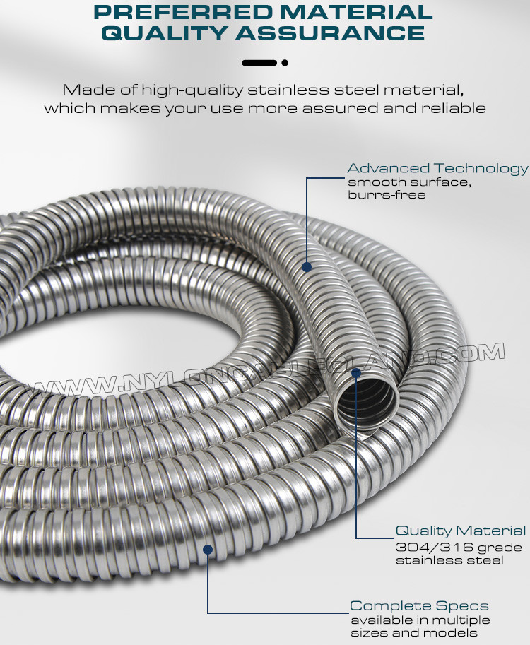 304/316 Stainless Steel Flexible Corrugated Conduit DN20 (Ø20mm x Ø24.3mm) 50M/Reel for Protecting Wires or Cables