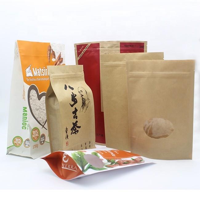 Stand Up Kraft Paper ziplockk Bags Resealable Flat Bottom Coffee Bag