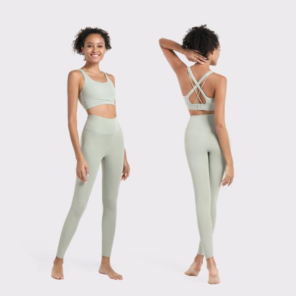 Solid Color Women's 2 Piece Yoga Set Sexy Cross Back Bra Sports Clothes Yoga