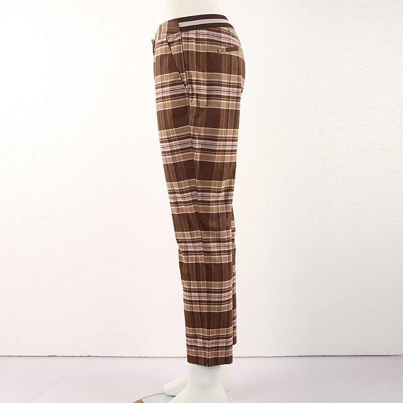 Stockpapa Black And Coffee Half Elastic Waist Plaid Skinny Pants womens