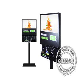 Wholesale 21.5inch android wifi black color charging advertising kiosk with charging mobile phone wire for airport from china suppliers