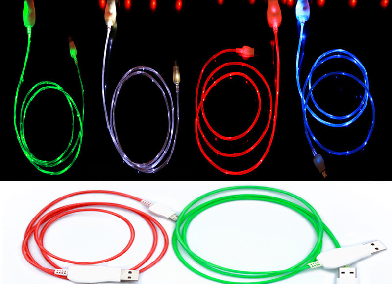 Type c iPhone lighting micro usb LED light shining bright night light USB cable