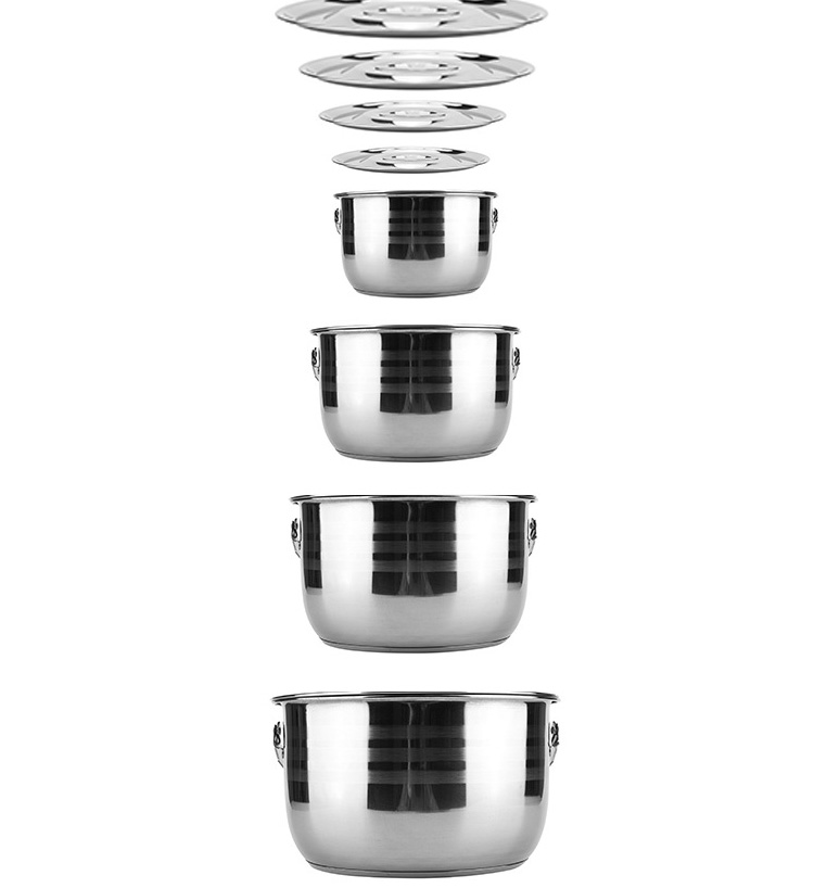 Best Selling Silver Stainless Steel 201 Round Outdoor Dinner Cooking Pot Sets Camping Soup Pot And Frying Pan Sets