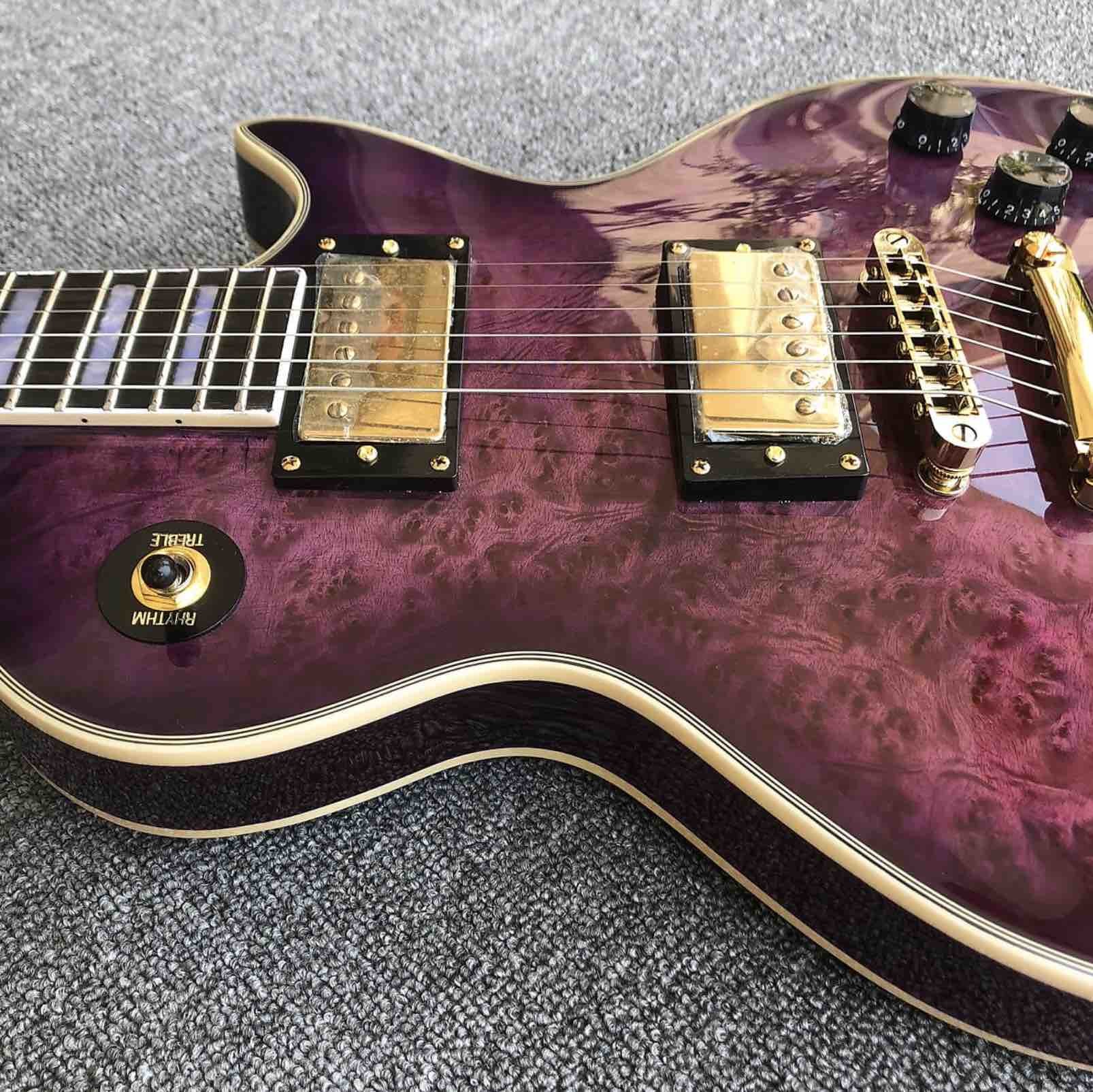 Grand Purple burl top Electric Guitar, Solid Mahogany Body 6 strings Guitarra Gloss finish