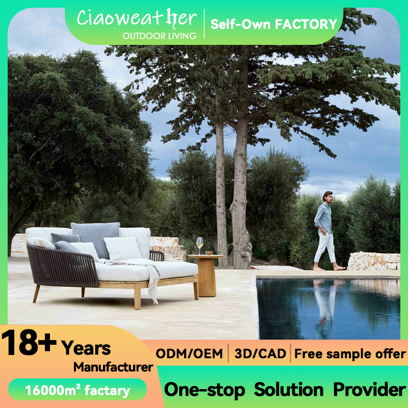 Waterproof Rattan Daybed Outdoor Furniture Garden Sets Modern Design Style Cushion OutdoorFoam water-resistant Fabric