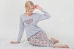 Lightweight Grey Womens Pyjama Sets Round Neck Long Sleeve Top / Printed Long