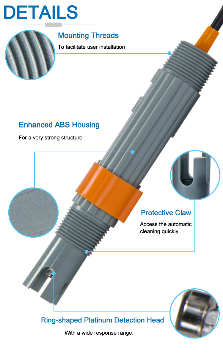 Ring Shaped Platinum Head ±2000mV ABS ORP Probe For Waste Water Detecting