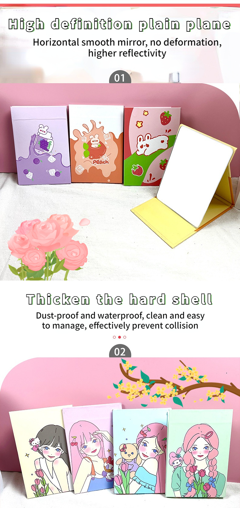 Portable Vanity Travel Small Fold Hotel Makeup Folding Girl Stand Mirror for Cosmetic