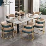 Luxury Style Metal Leather Dining Table And Chairs Iron Gilded Legs Leather Seat