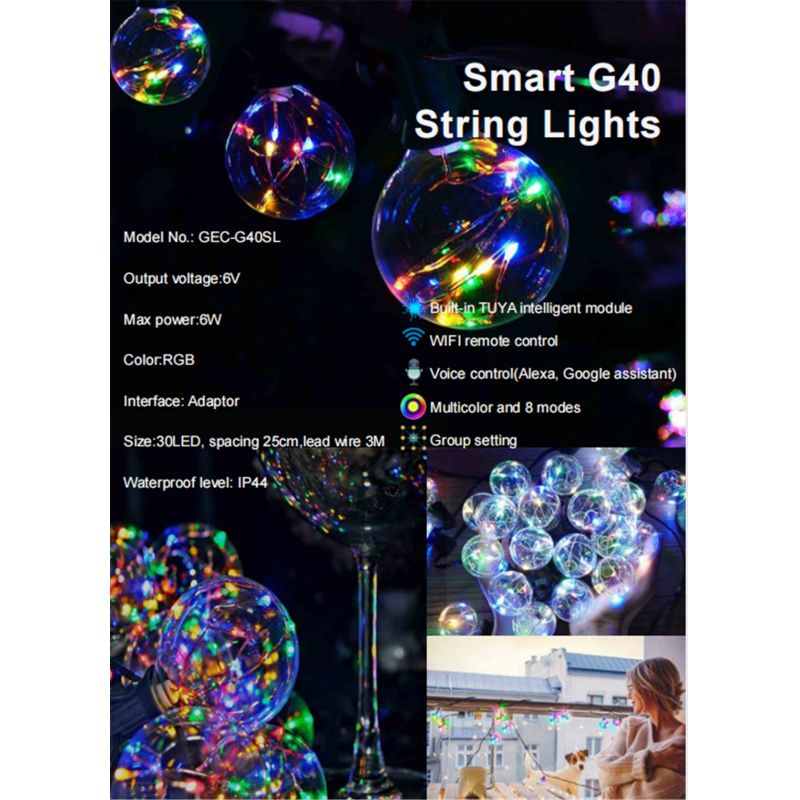 Smart String Light Globe Bulb Patio Light RGB Outdoor Holiday Party Lights