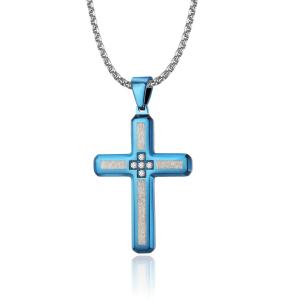 Wholesale Stainless Steel Link Chain Necklace for Men Fashion Cross Pendant Blue Gold and Titanium Prayer Choker from china suppliers