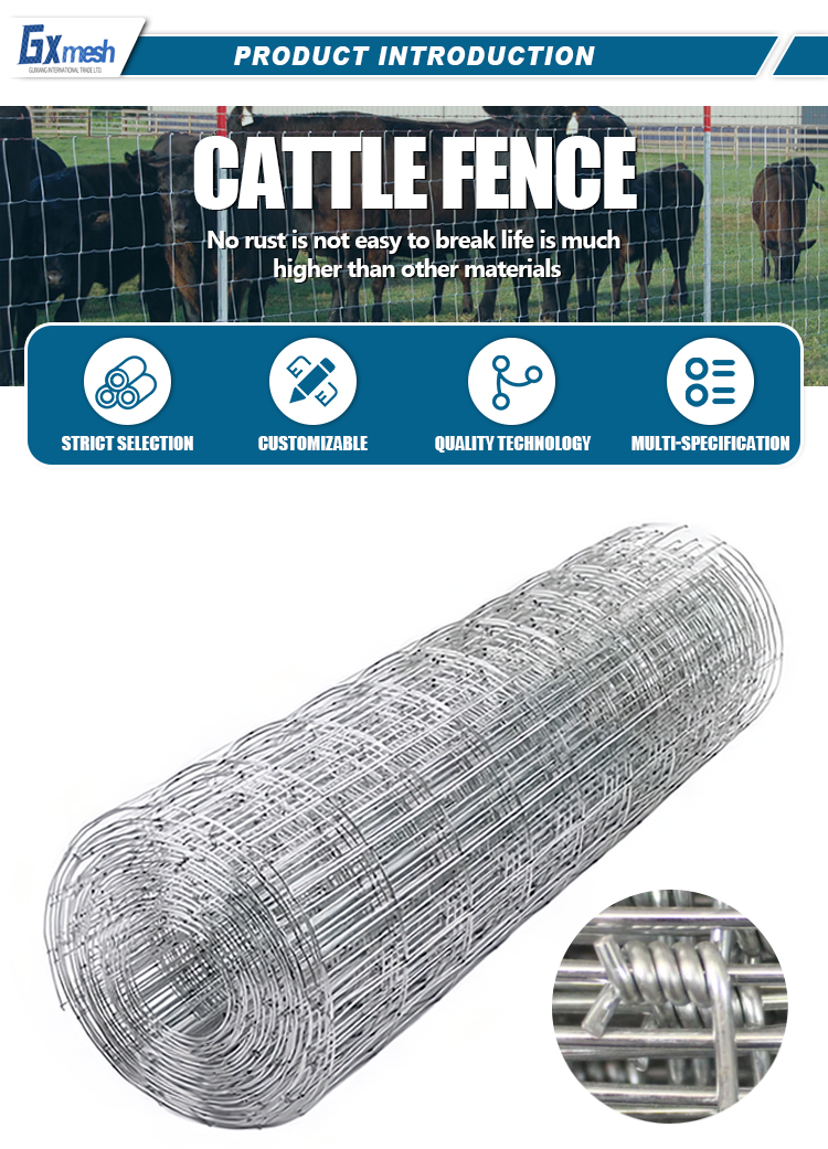 Residential Galvanized Fixed Knot Woven Wire Field Fence for Deer and Livestock Ranch