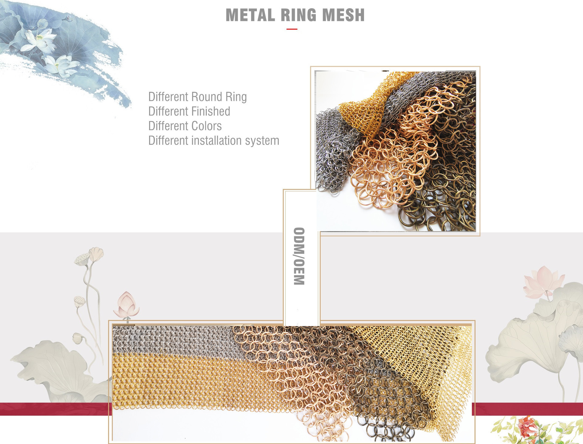 Gold Color Wm Serie Chainmail Ring Mesh Curtain For Architectural Design