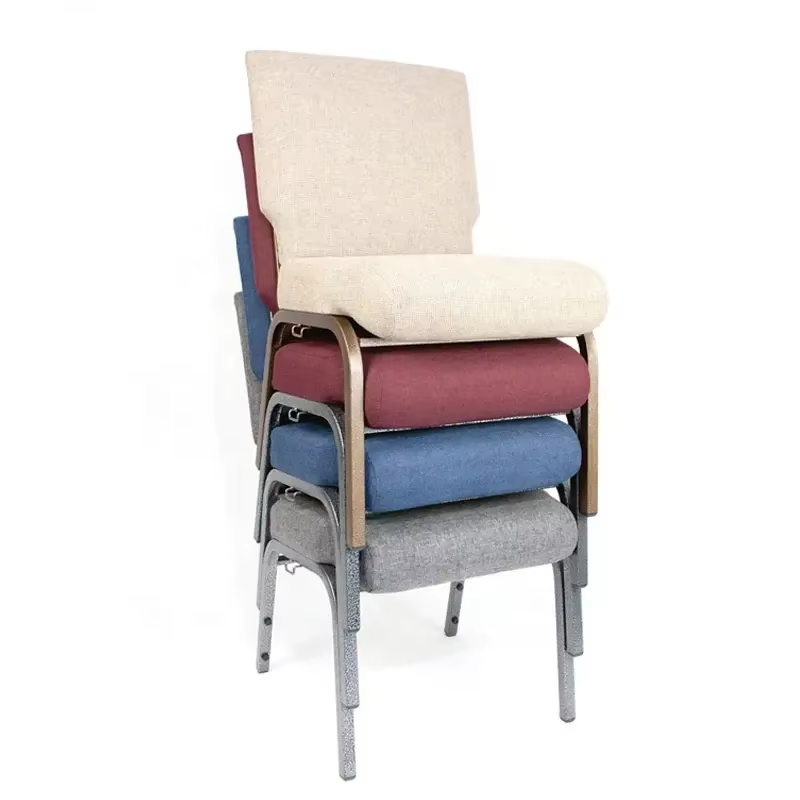 Modern Multi Color Church Pulpit Chairs Comfortable Back Pad Stackable Metal Frame