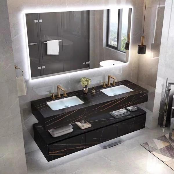 Modern Marble Hotel Bathroom Vanity Sintered Stone Basin Sink Cabinet Smart Led