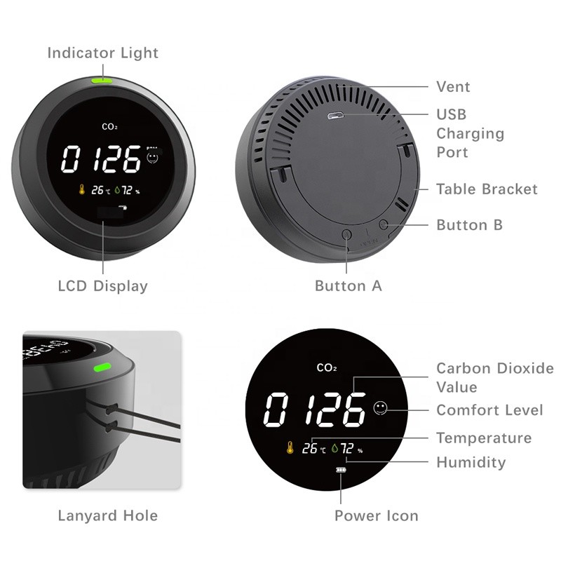5000ppm Co2 PPM Meter , PTH-5 Carbon Dioxide Detector