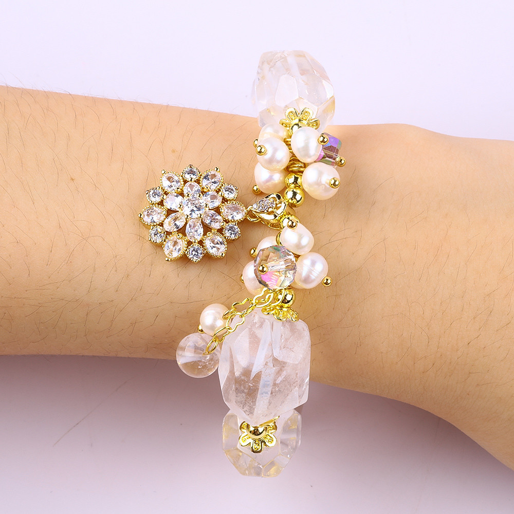 Handmade Gemstone Bracelet Adjustable Charms Rose Quartz Bracelet Natural Stone Pearl Jewelry For Party Daily Wearing