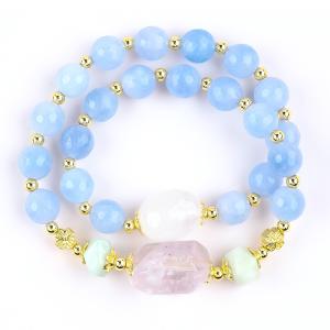 Wholesale Handmade Custom Crystal Blue Chalcedony Double Layer Multifacted Round Bead Bracelet For Jewelry Gift from china suppliers