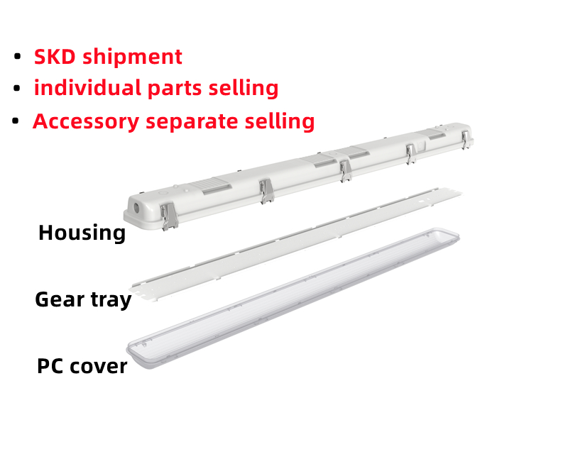 5- 4FT Led Vapot Tight Linear Tri-proof Storage Light Fixture Housing for Commercial