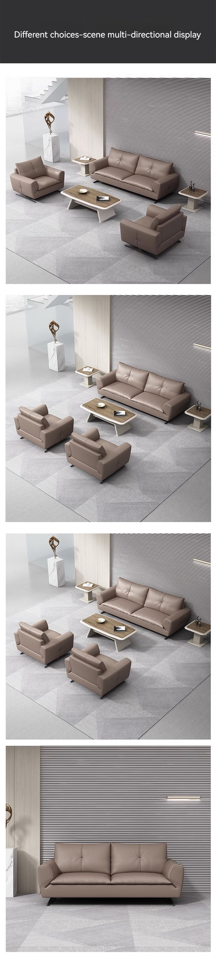 Gray Leather Sectional Sofa Set for Modular Couch in School Office Furniture Assembly